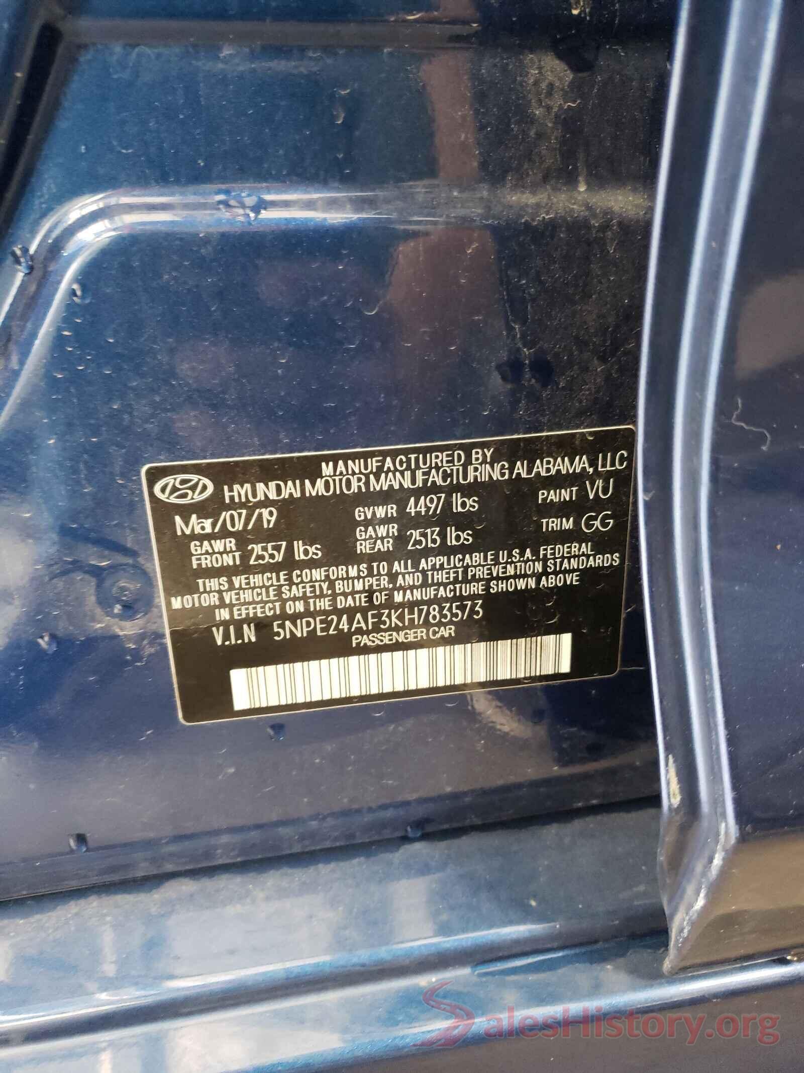 5NPE24AF3KH783573 2019 HYUNDAI SONATA