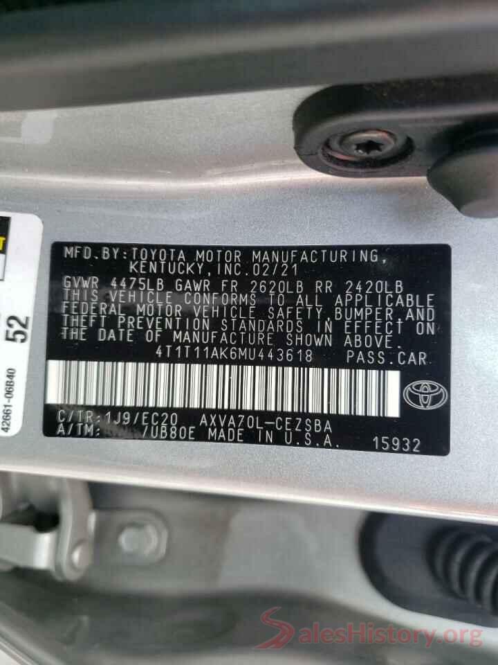 4T1T11AK6MU443618 2021 TOYOTA CAMRY