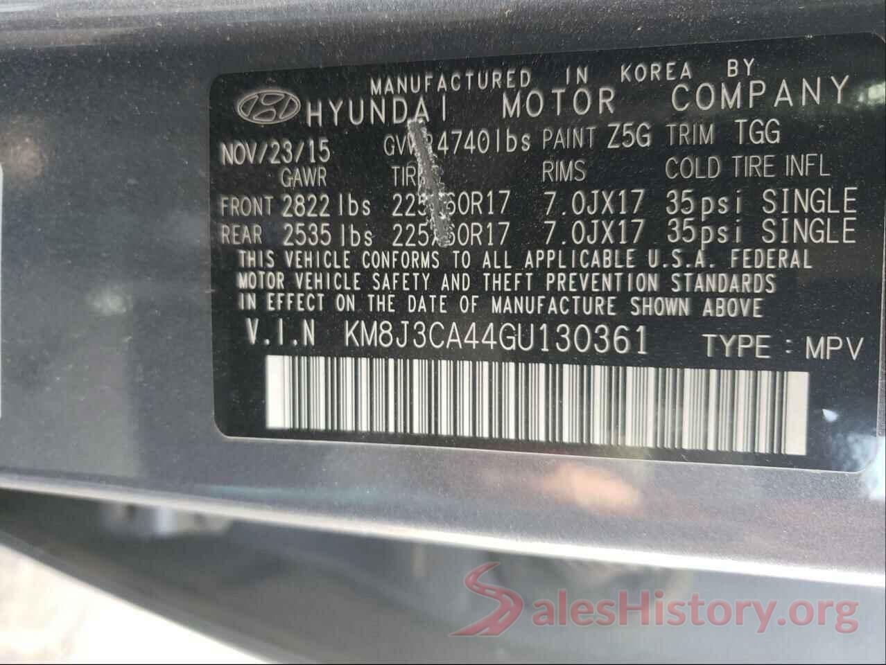 KM8J3CA44GU130361 2016 HYUNDAI TUCSON