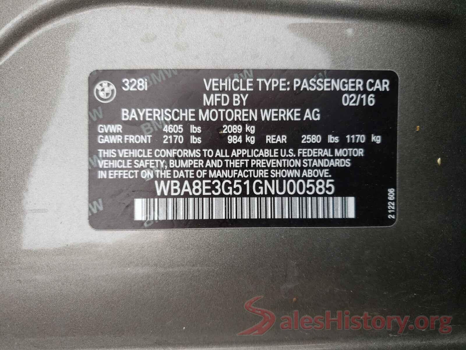 WBA8E3G51GNU00585 2016 BMW 3 SERIES