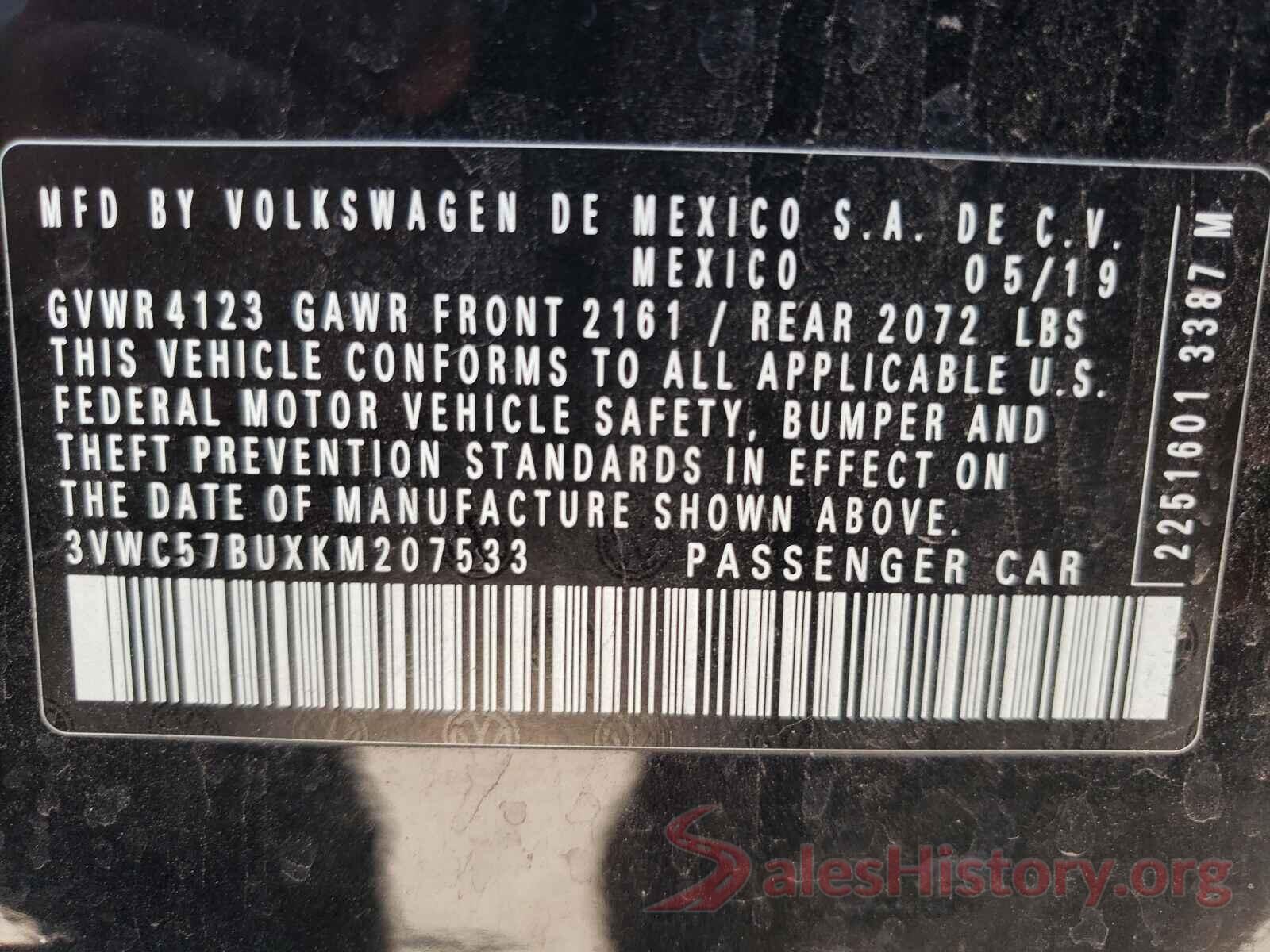 3VWC57BUXKM207533 2019 VOLKSWAGEN JETTA