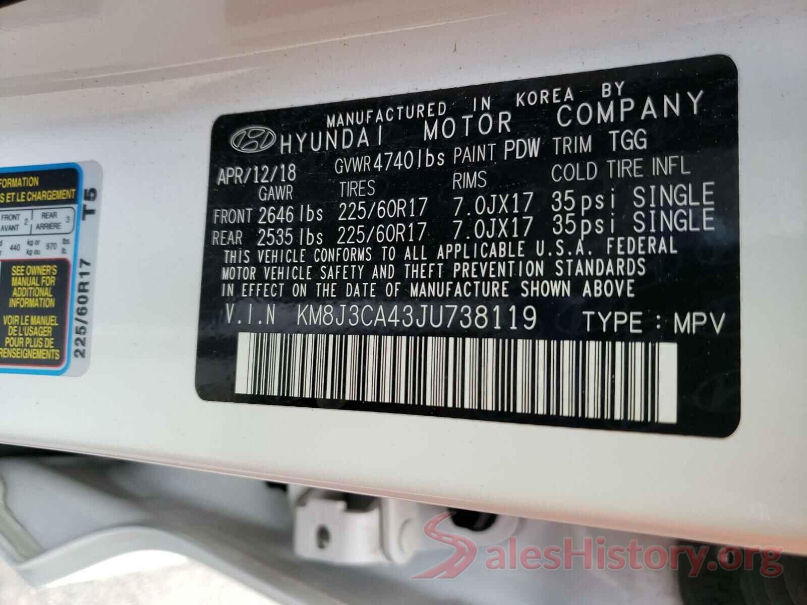 KM8J3CA43JU738119 2018 HYUNDAI TUCSON