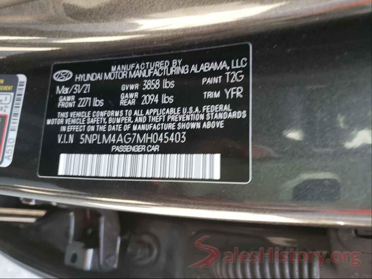 5NPLM4AG7MH045403 2021 HYUNDAI ELANTRA