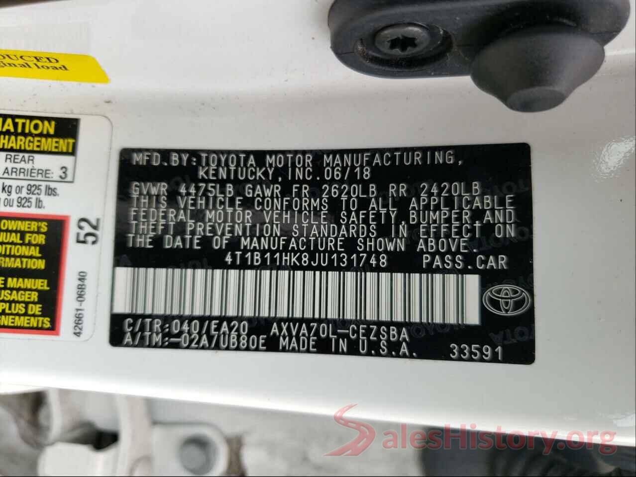 4T1B11HK8JU131748 2018 TOYOTA CAMRY