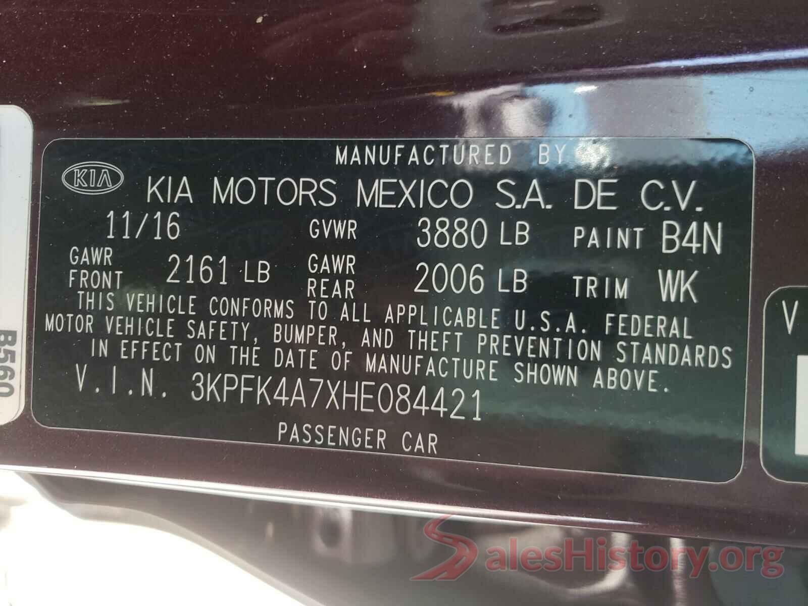 3KPFK4A7XHE084421 2017 KIA FORTE