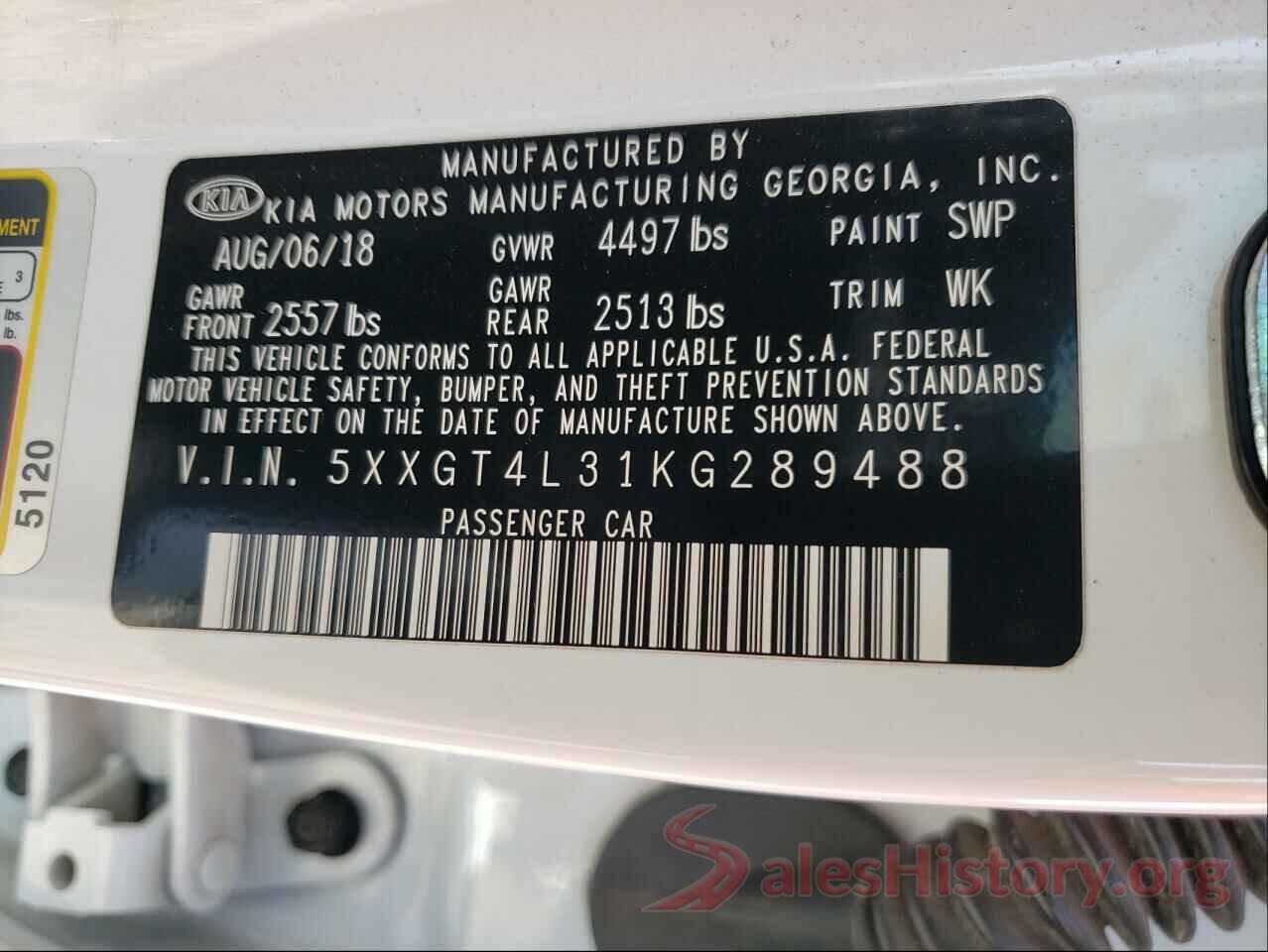 5XXGT4L31KG289488 2019 KIA OPTIMA