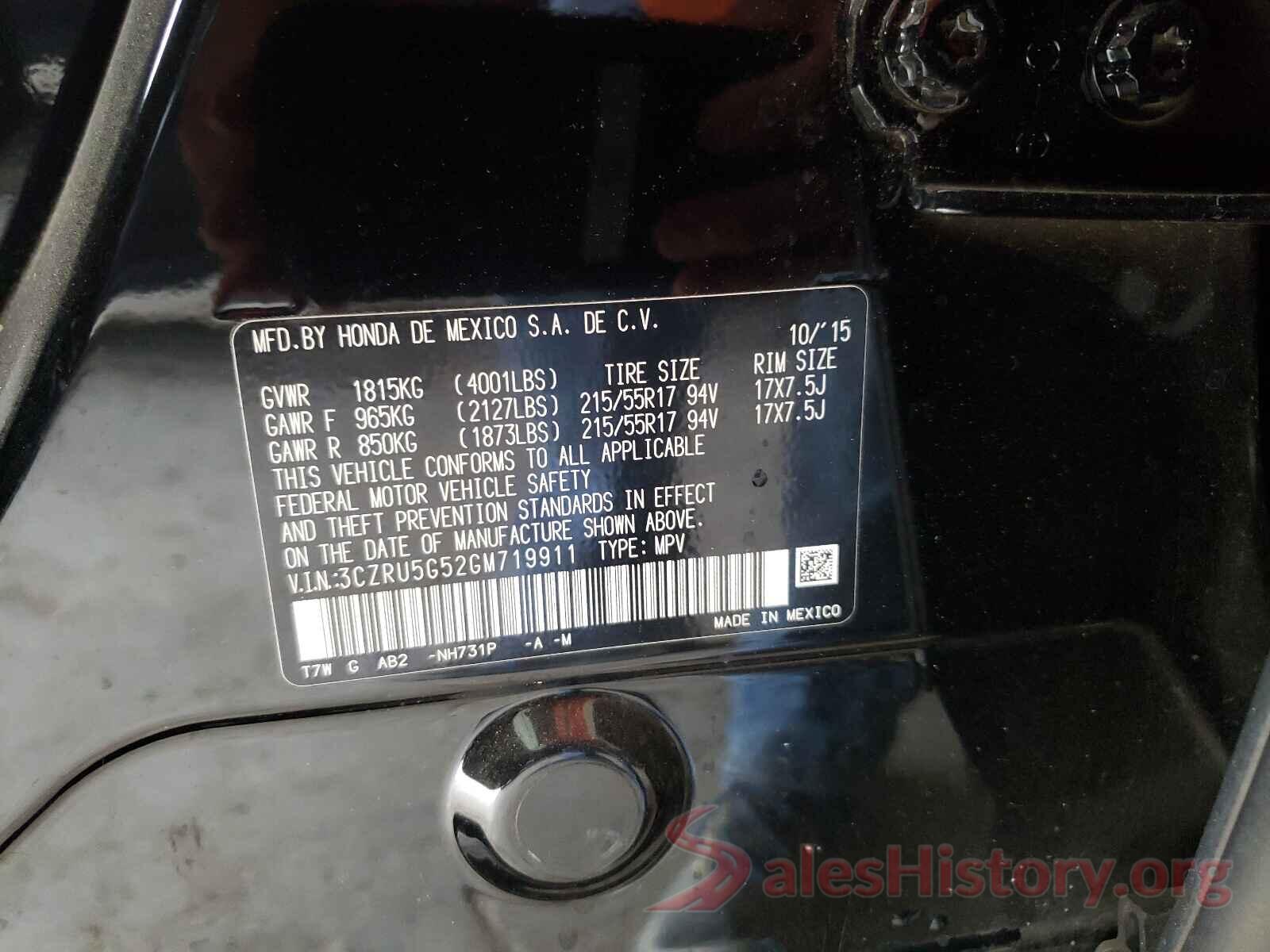 3CZRU5G52GM719911 2016 HONDA HR-V