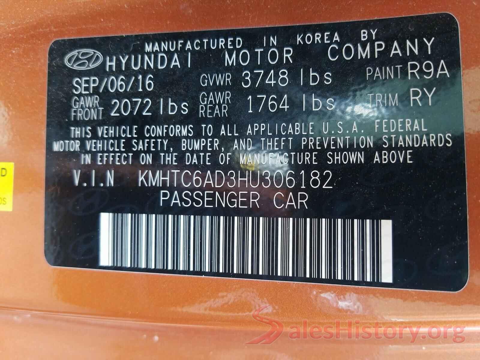 KMHTC6AD3HU306182 2017 HYUNDAI VELOSTER