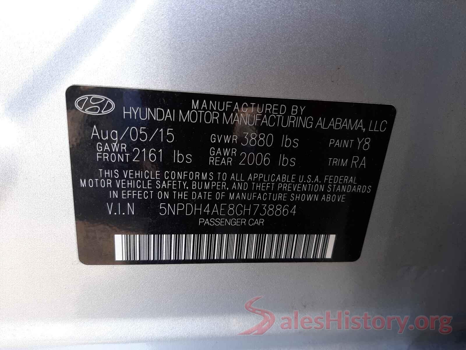 5NPDH4AE8GH738864 2016 HYUNDAI ELANTRA