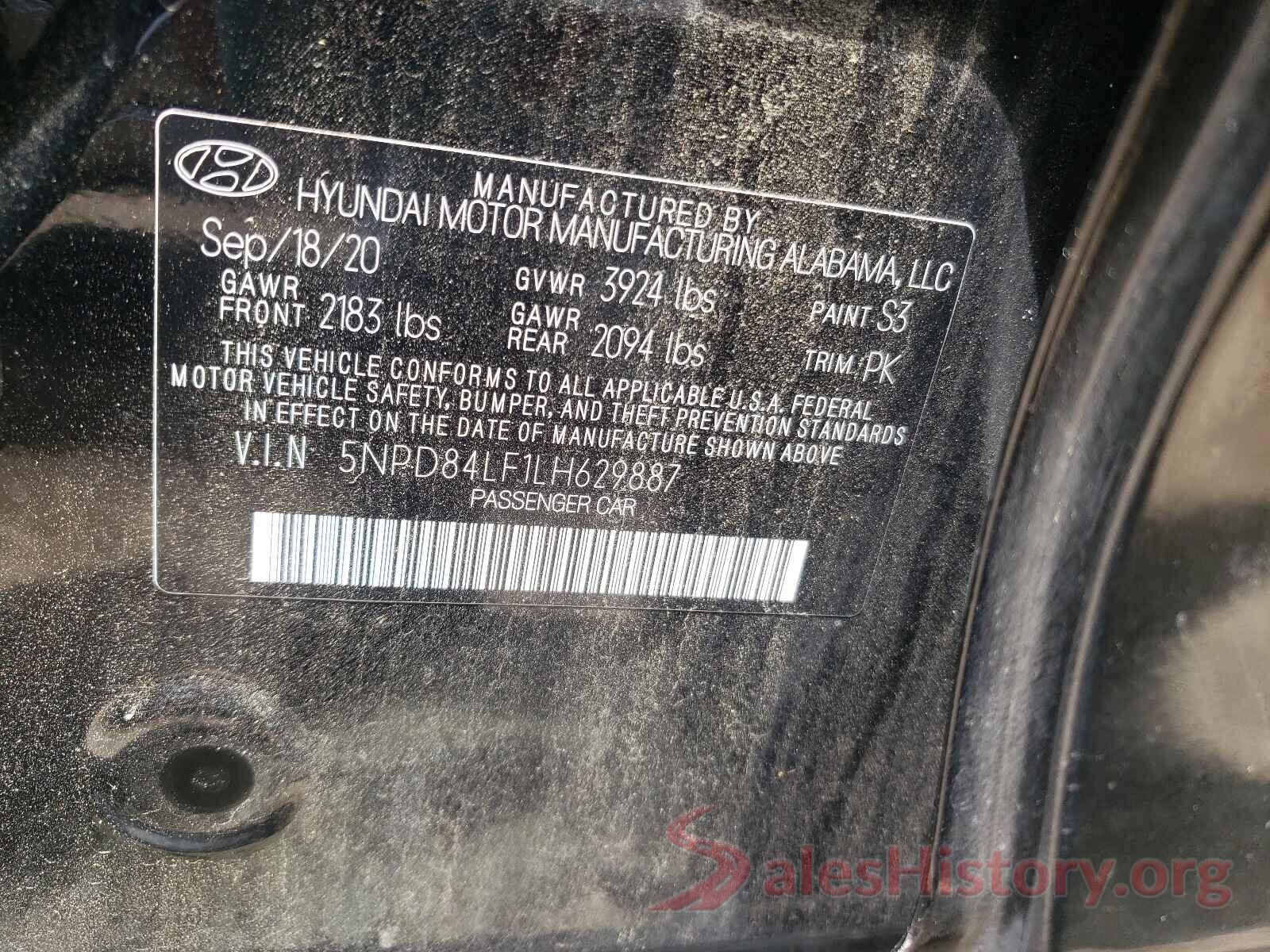 5NPD84LF1LH629887 2020 HYUNDAI ELANTRA