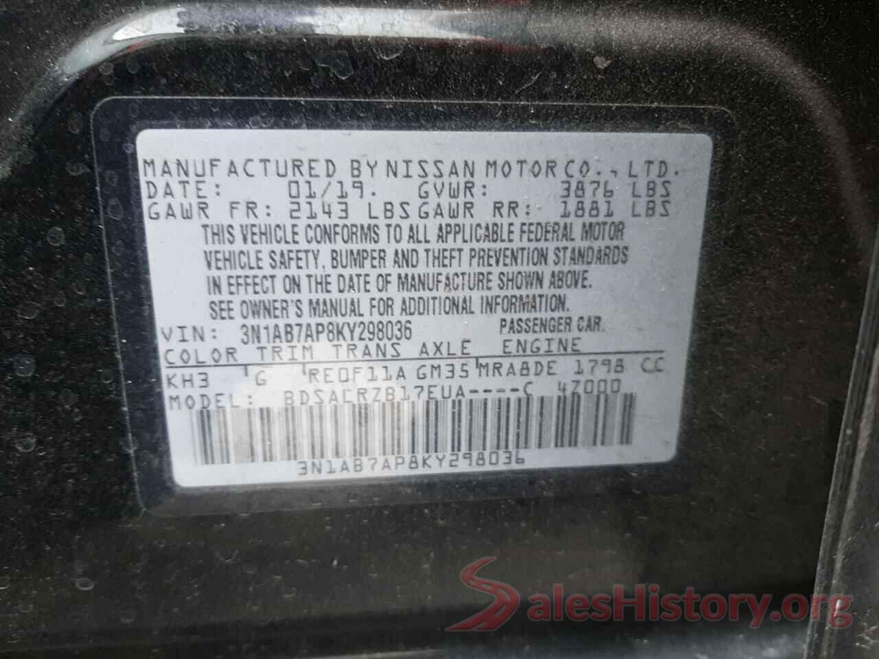 3N1AB7AP8KY298036 2019 NISSAN SENTRA