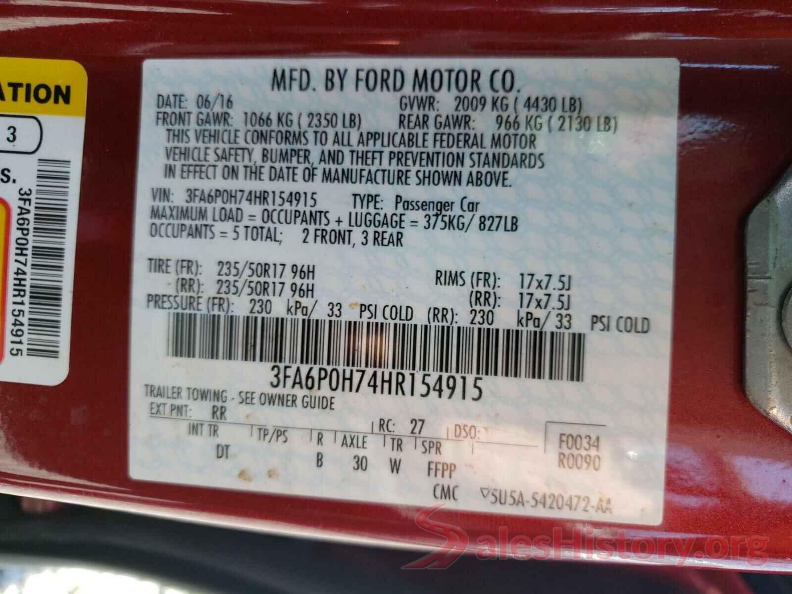 3FA6P0H74HR154915 2017 FORD FUSION