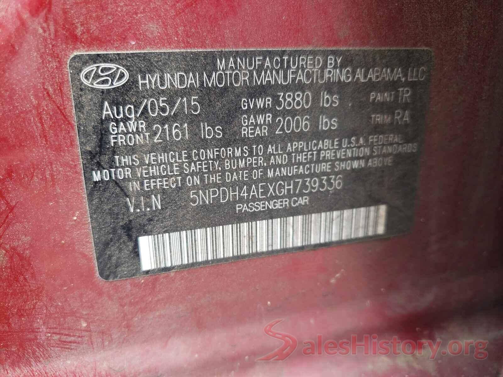 5NPDH4AEXGH739336 2016 HYUNDAI ELANTRA