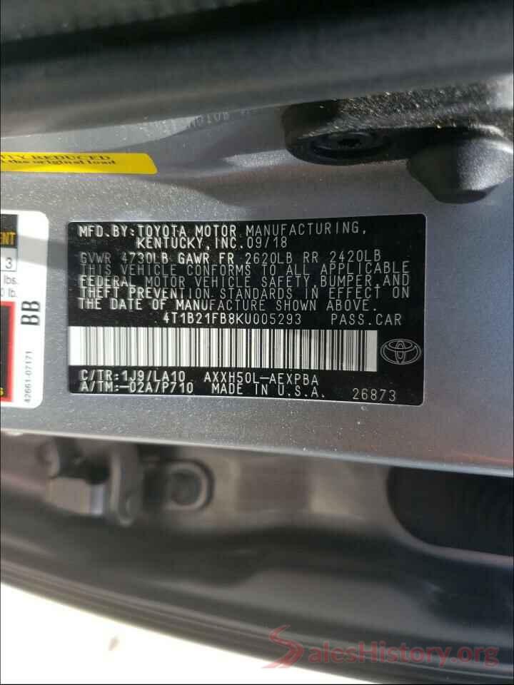 4T1B21FB8KU005293 2019 TOYOTA AVALON