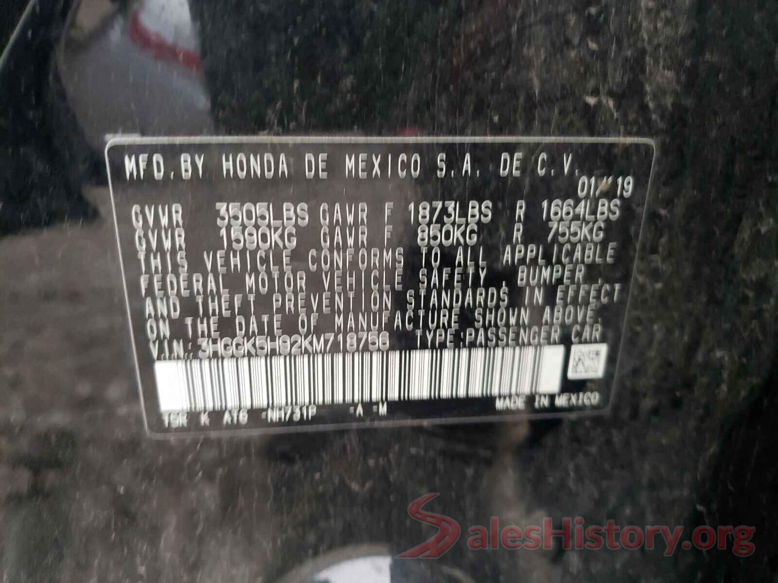 3HGGK5H92KM718756 2019 HONDA FIT