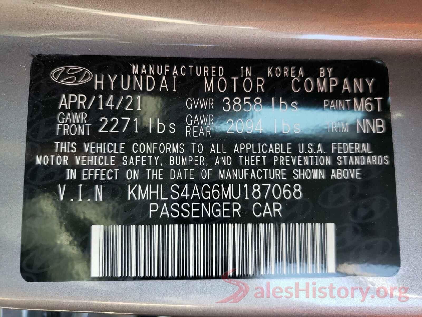 KMHLS4AG6MU187068 2021 HYUNDAI ELANTRA