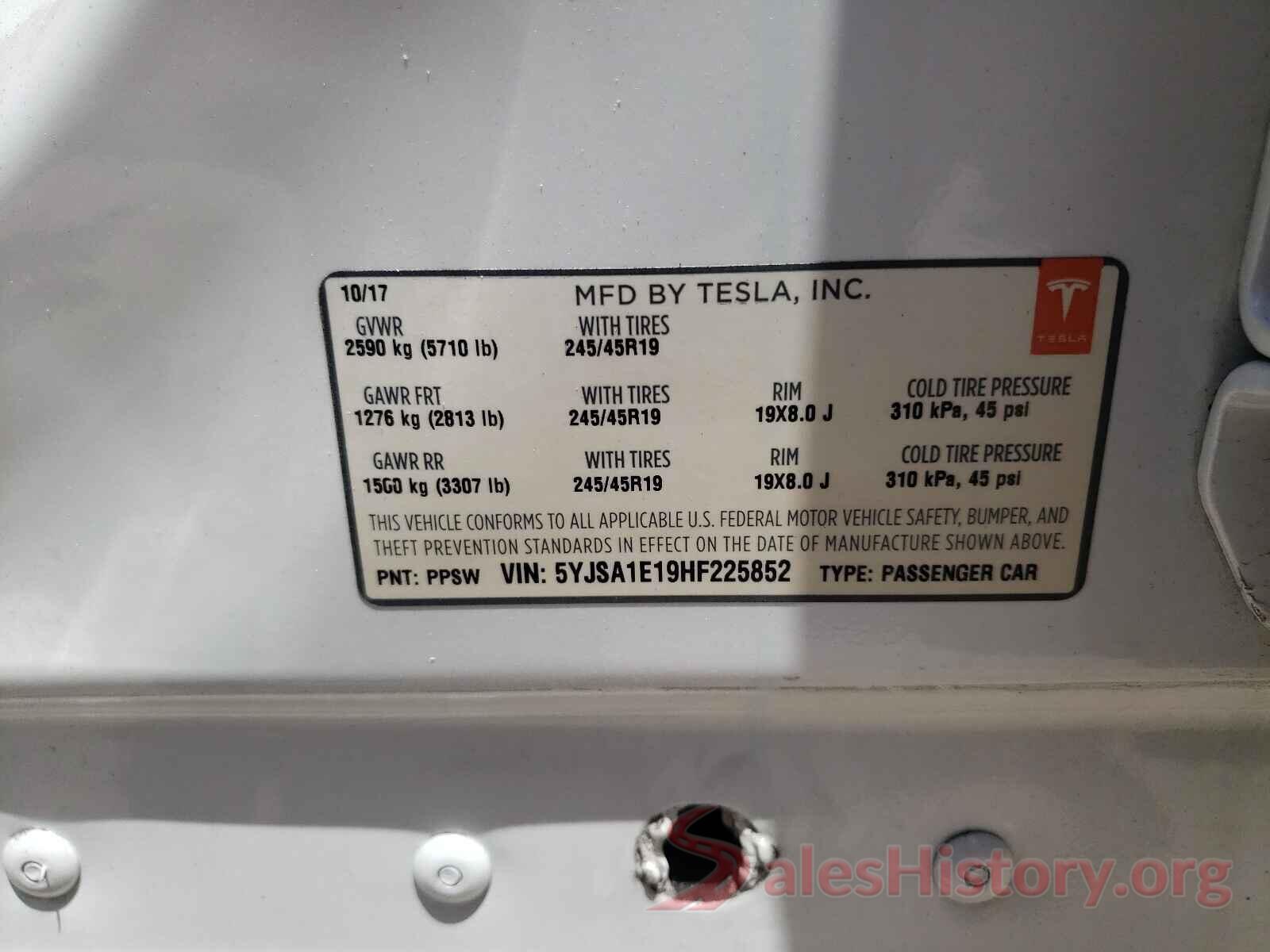 5YJSA1E19HF225852 2017 TESLA MODEL S