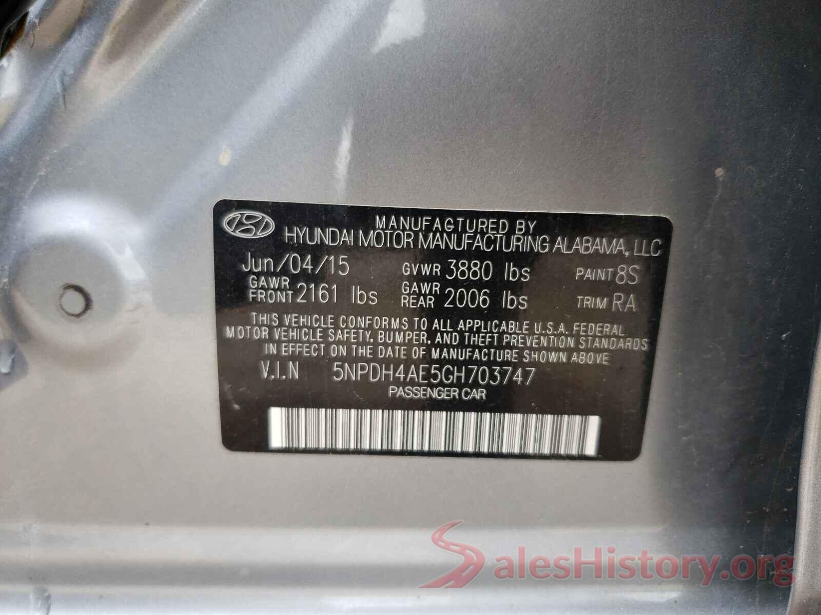 5NPDH4AE5GH703747 2016 HYUNDAI ELANTRA