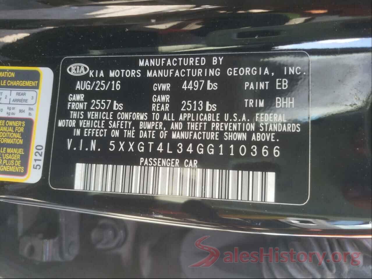 5XXGT4L34GG110366 2016 KIA OPTIMA