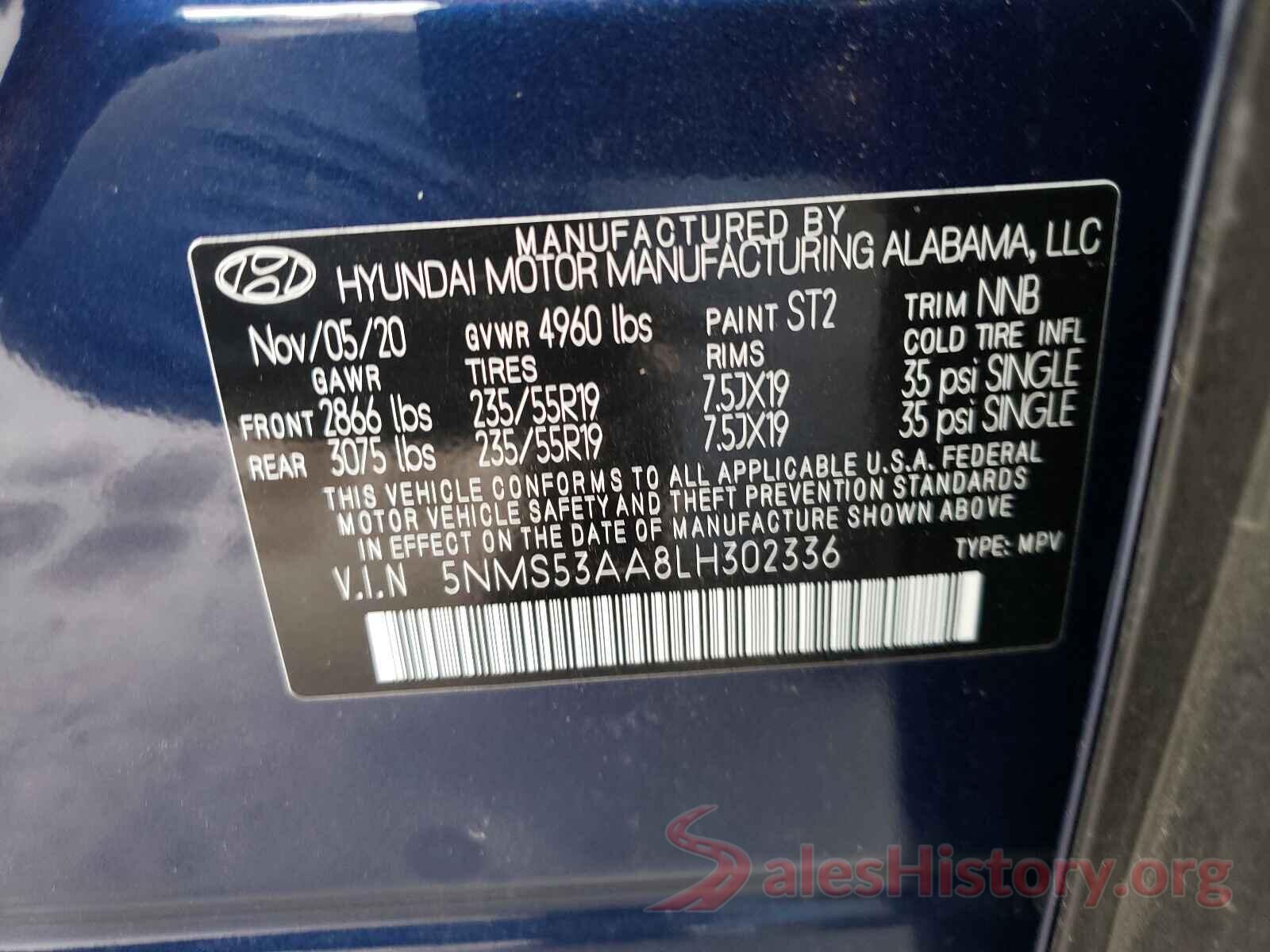 5NMS53AA8LH302336 2020 HYUNDAI SANTA FE