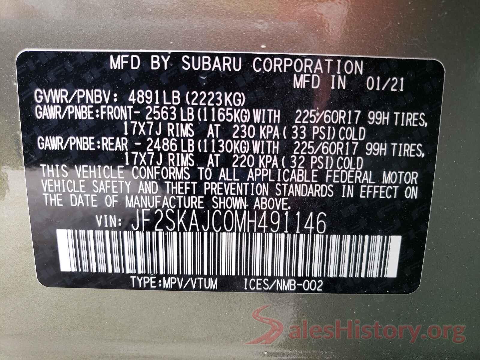 JF2SKAJC0MH491146 2021 SUBARU FORESTER