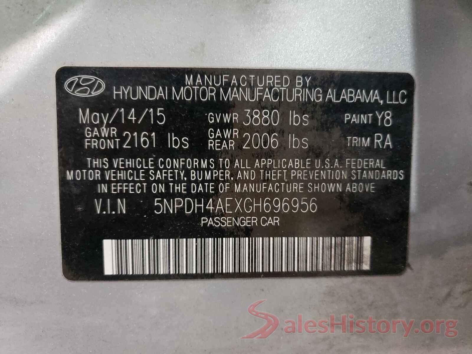 5NPDH4AEXGH696956 2016 HYUNDAI ELANTRA