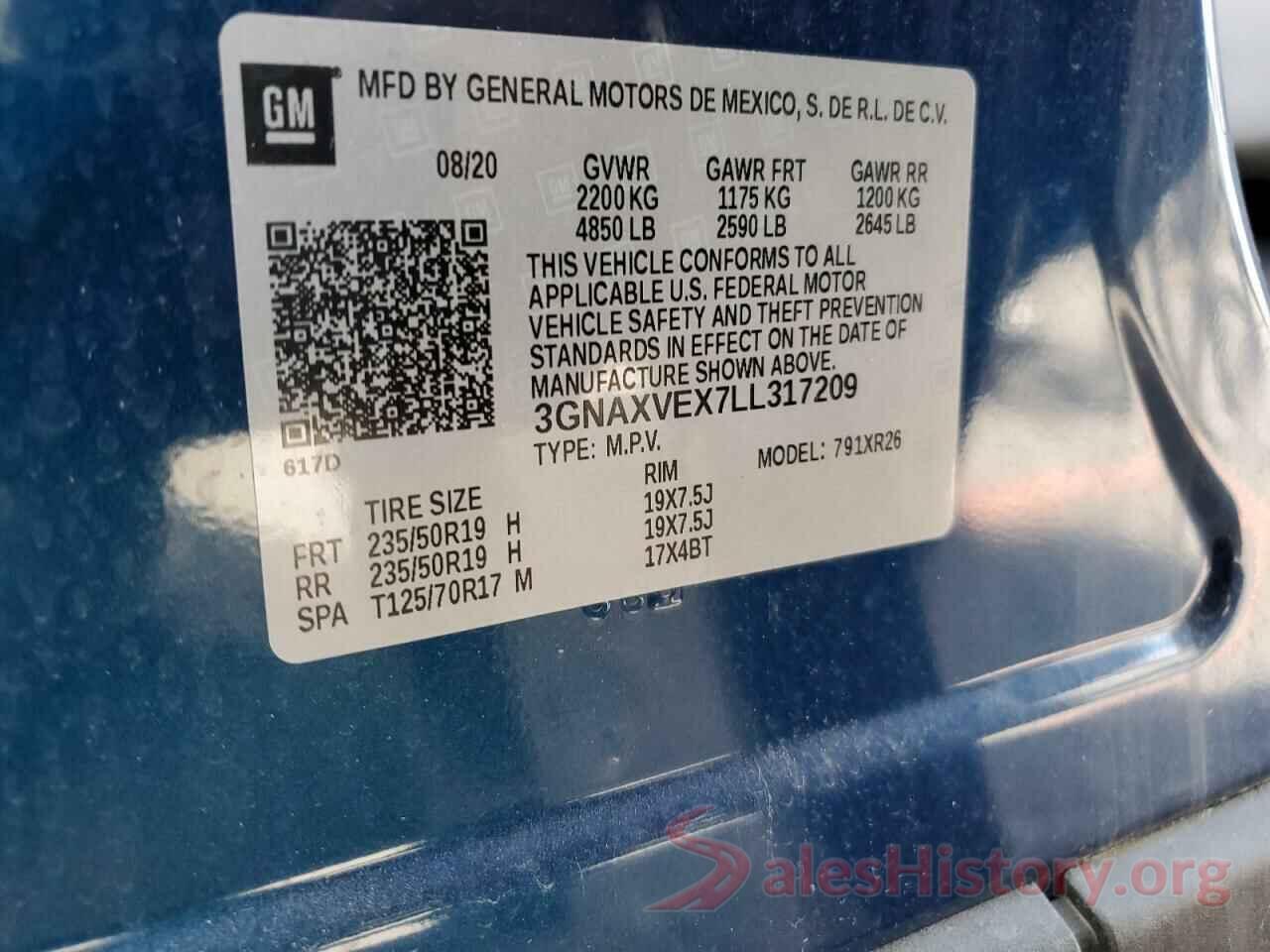 3GNAXVEX7LL317209 2020 CHEVROLET EQUINOX