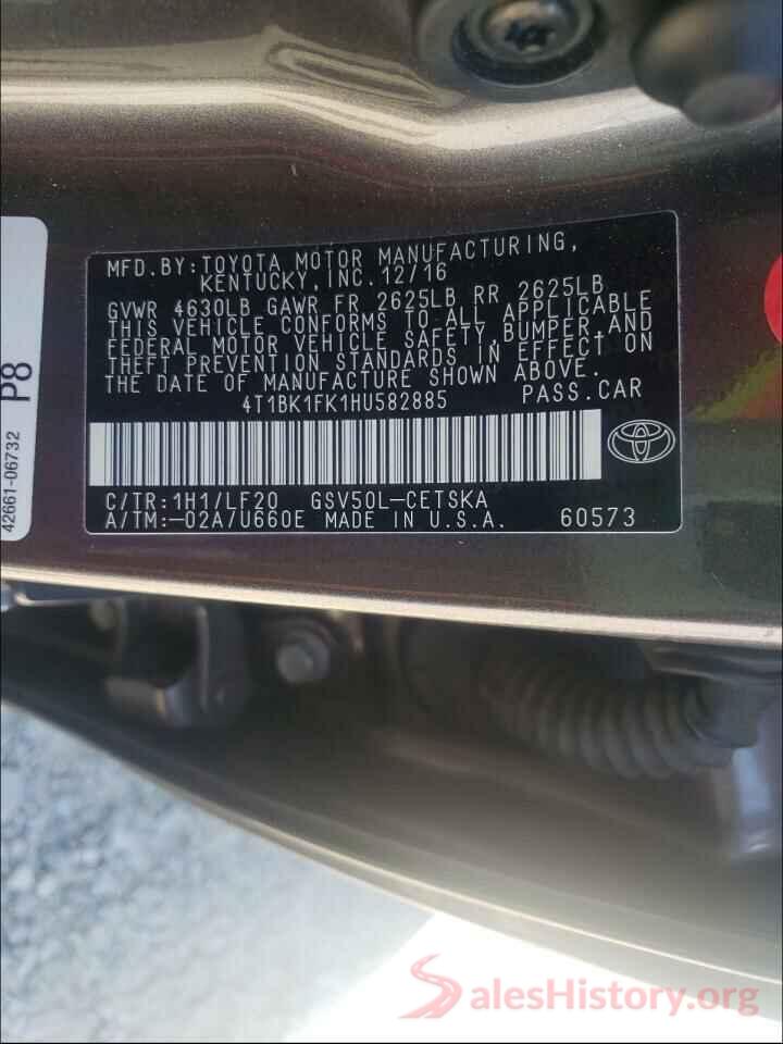 41TBK1FK1HU582885 2017 TOYOTA CAMRY