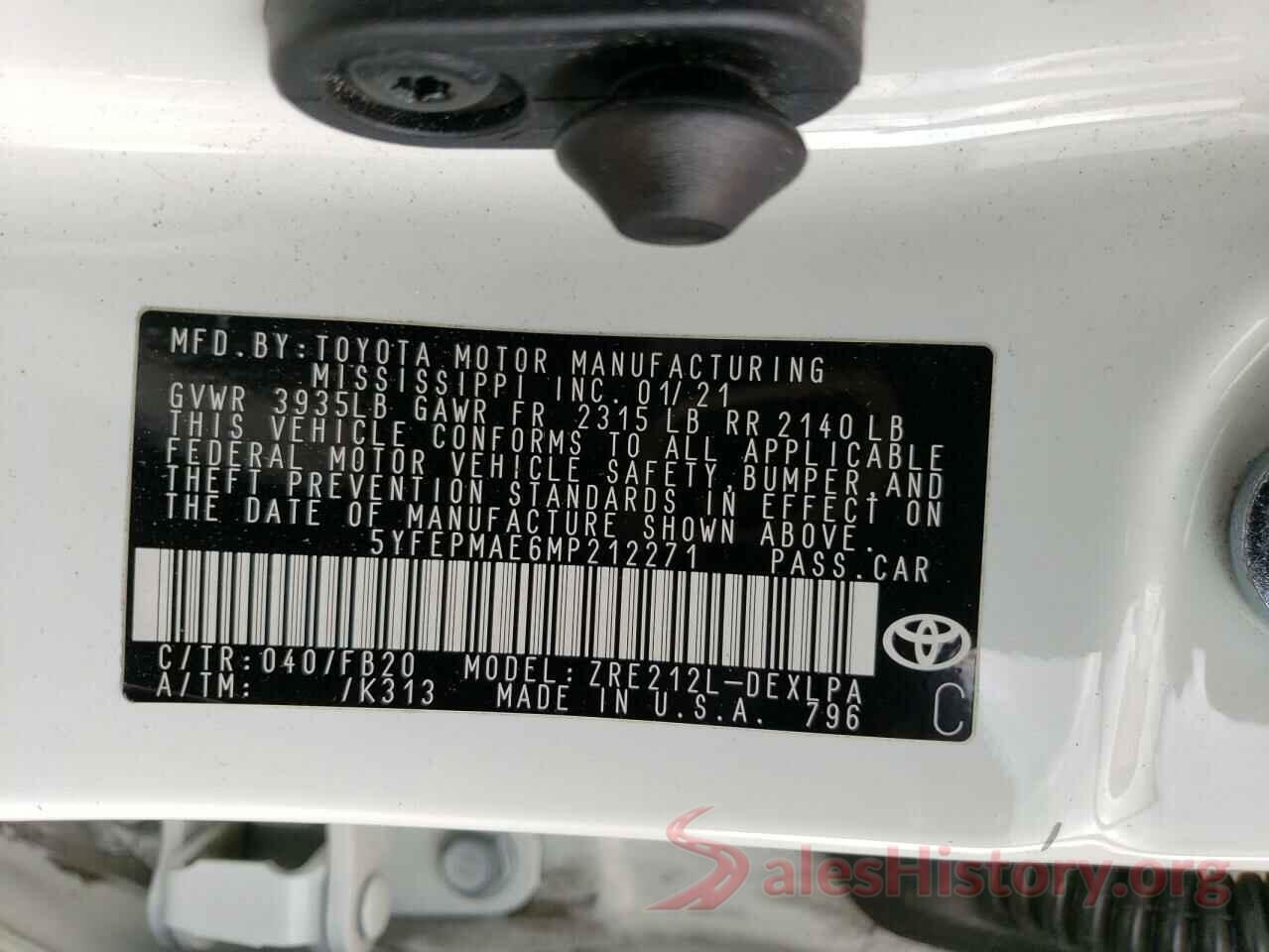 5YFEPMAE6MP212271 2021 TOYOTA COROLLA