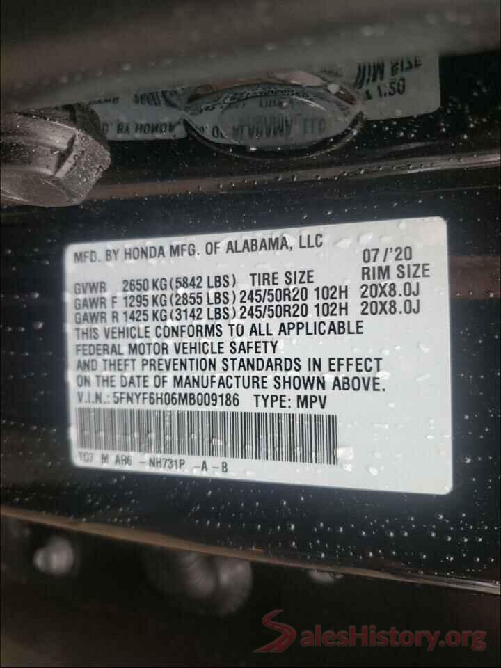 5FNYF6H06MB009186 2021 HONDA PILOT