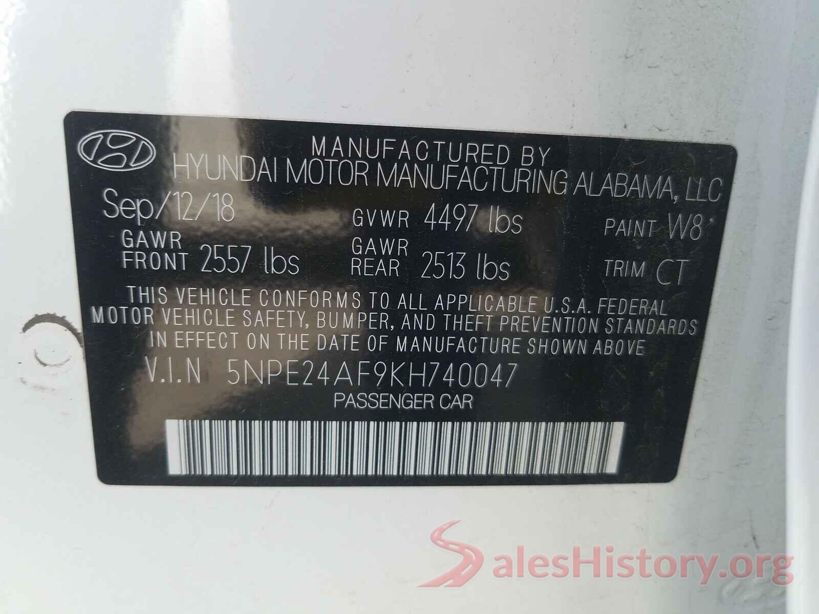 5NPE24AF9KH740047 2019 HYUNDAI SONATA