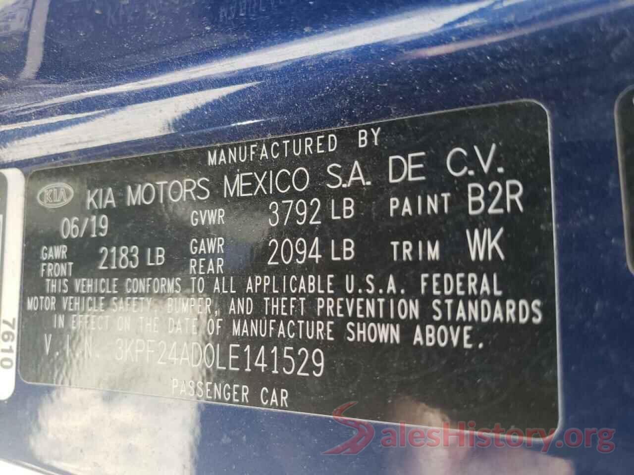 3KPF24AD0LE141529 2020 KIA FORTE