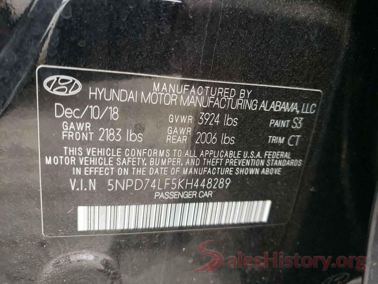 5NPD74LF5KH448289 2019 HYUNDAI ELANTRA