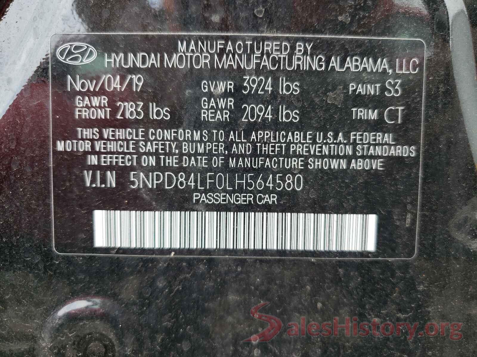 5NPD84LF0LH564580 2020 HYUNDAI ELANTRA