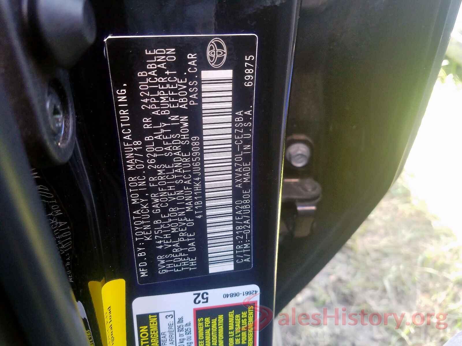 4T1B11HK4JU659089 2018 TOYOTA CAMRY