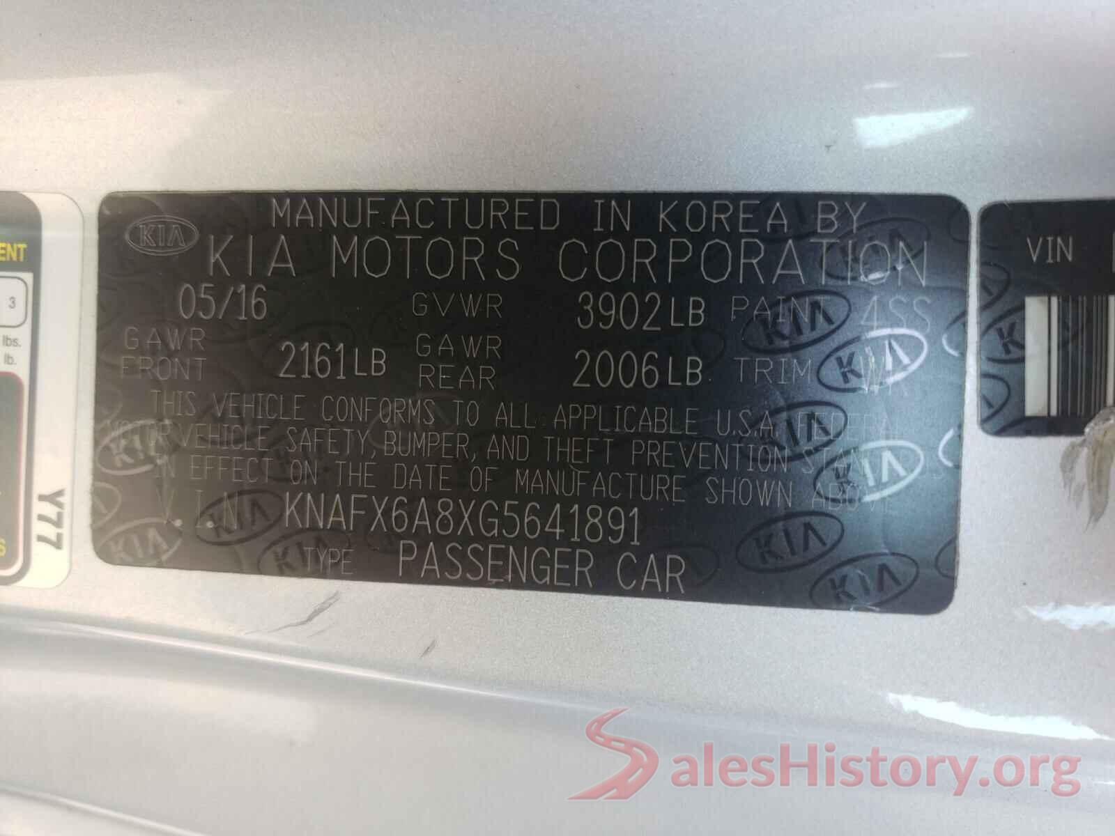 KNAFX6A8XG5641891 2016 KIA FORTE