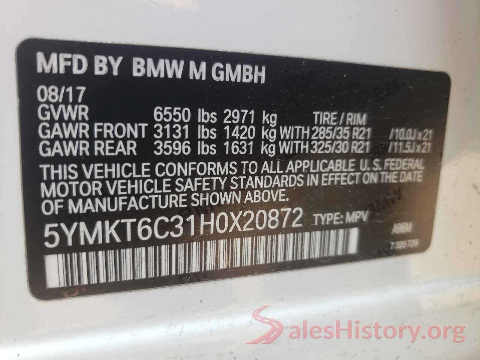 5YMKT6C31H0X20872 2017 BMW X5