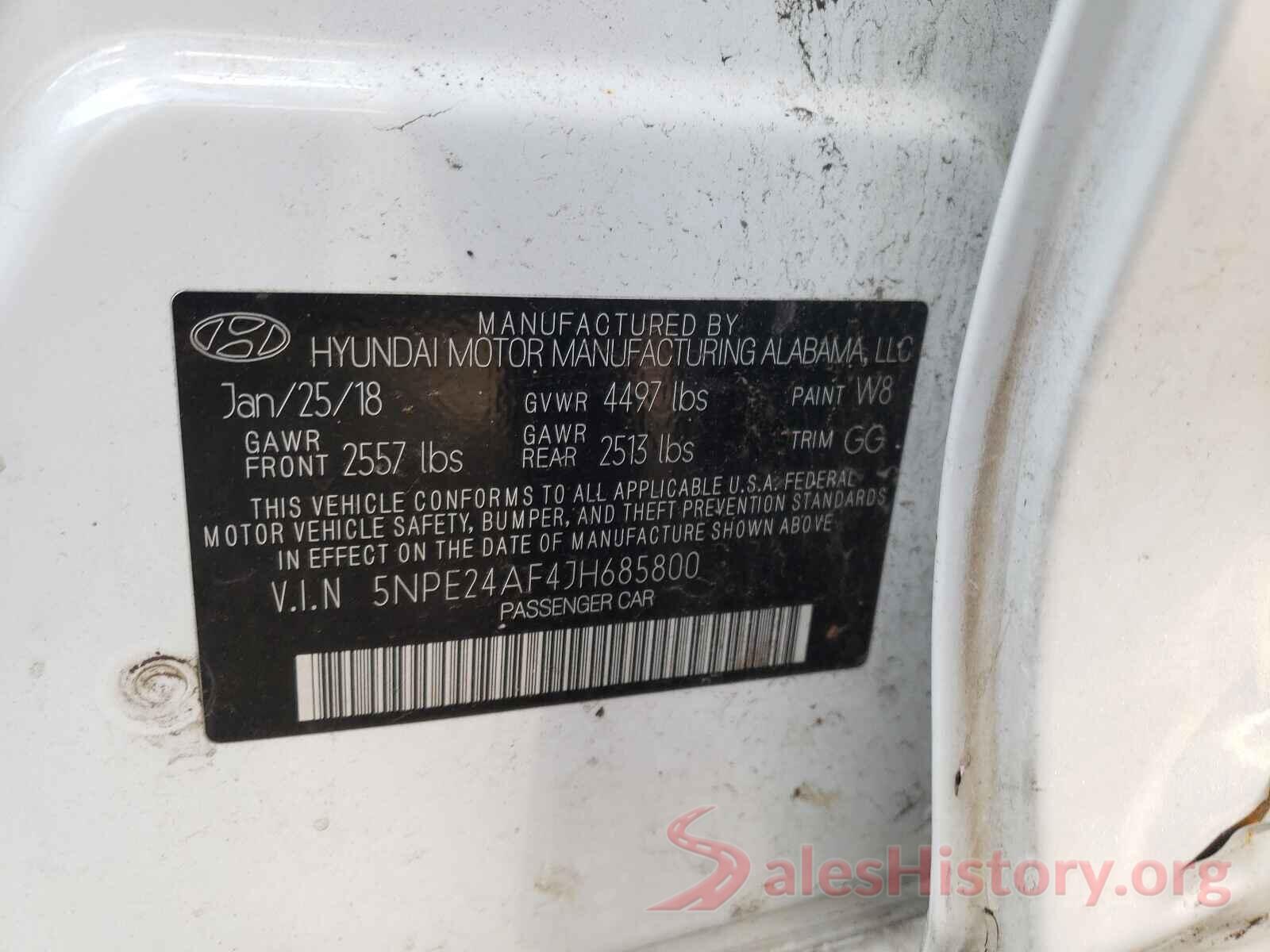 5NPE24AF4JH685800 2018 HYUNDAI SONATA