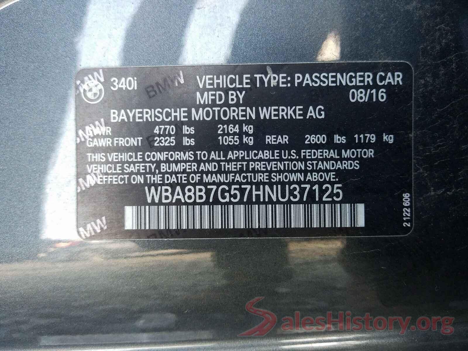 WBA8B7G57HNU37125 2017 BMW 3 SERIES