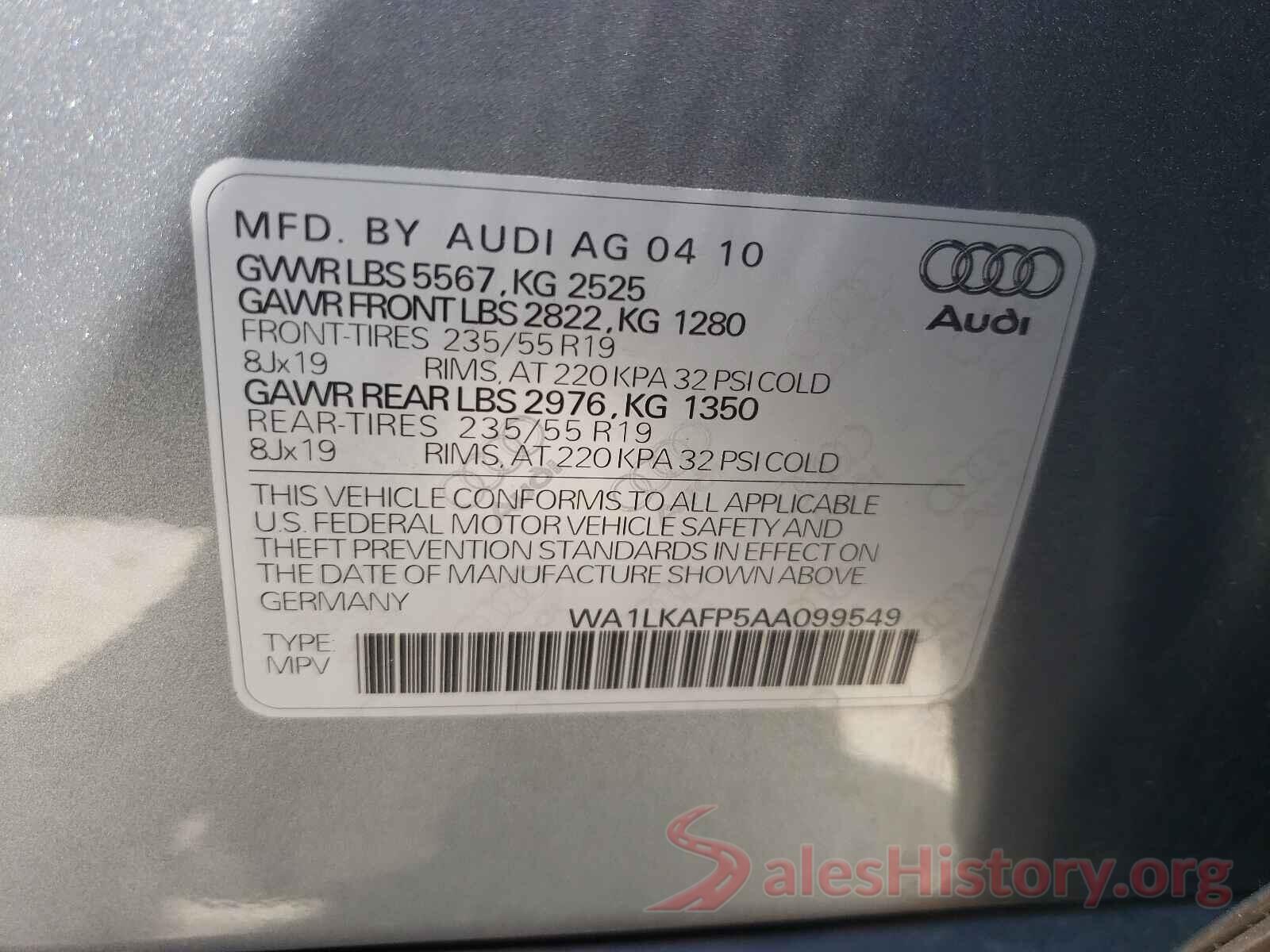 WA1LKAFP5AA099549 2010 AUDI Q5