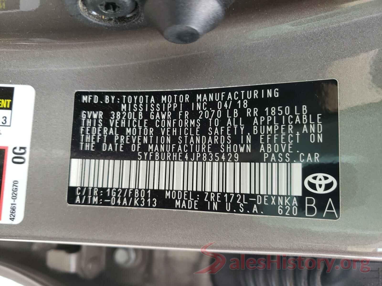 5YFBURHE4JP835429 2018 TOYOTA COROLLA