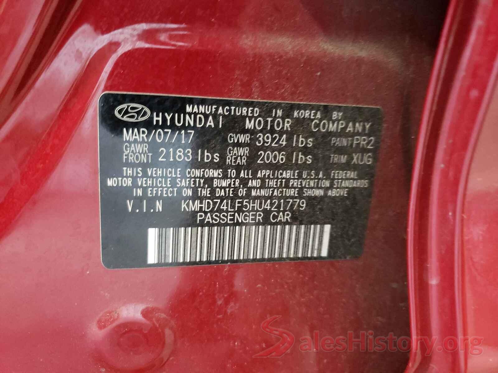 KMHD74LF5HU421779 2017 HYUNDAI ELANTRA