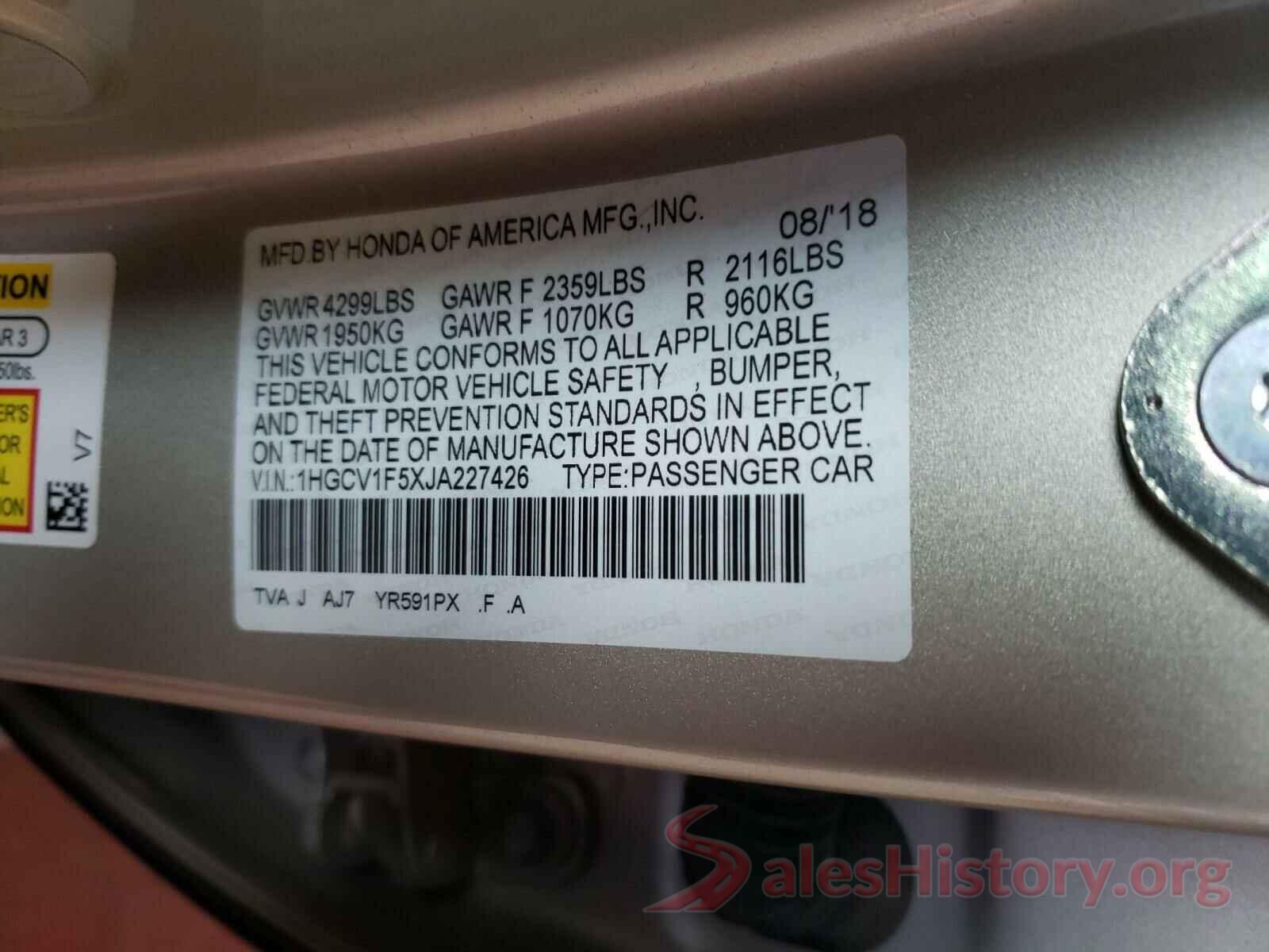 1HGCV1F5XJA227426 2018 HONDA ACCORD