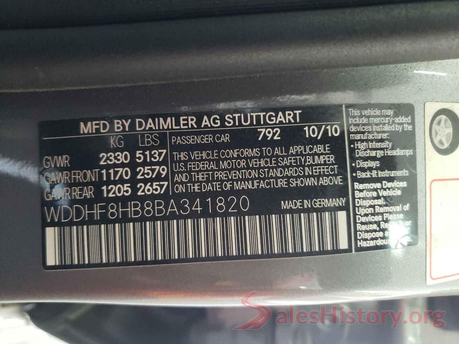 WDDHF8HB8BA341820 2011 MERCEDES-BENZ E CLASS