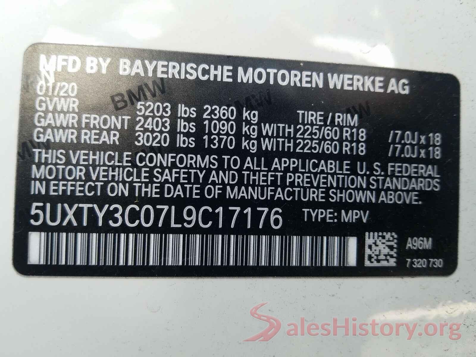 5UXTY3C07L9C17176 2020 BMW X3