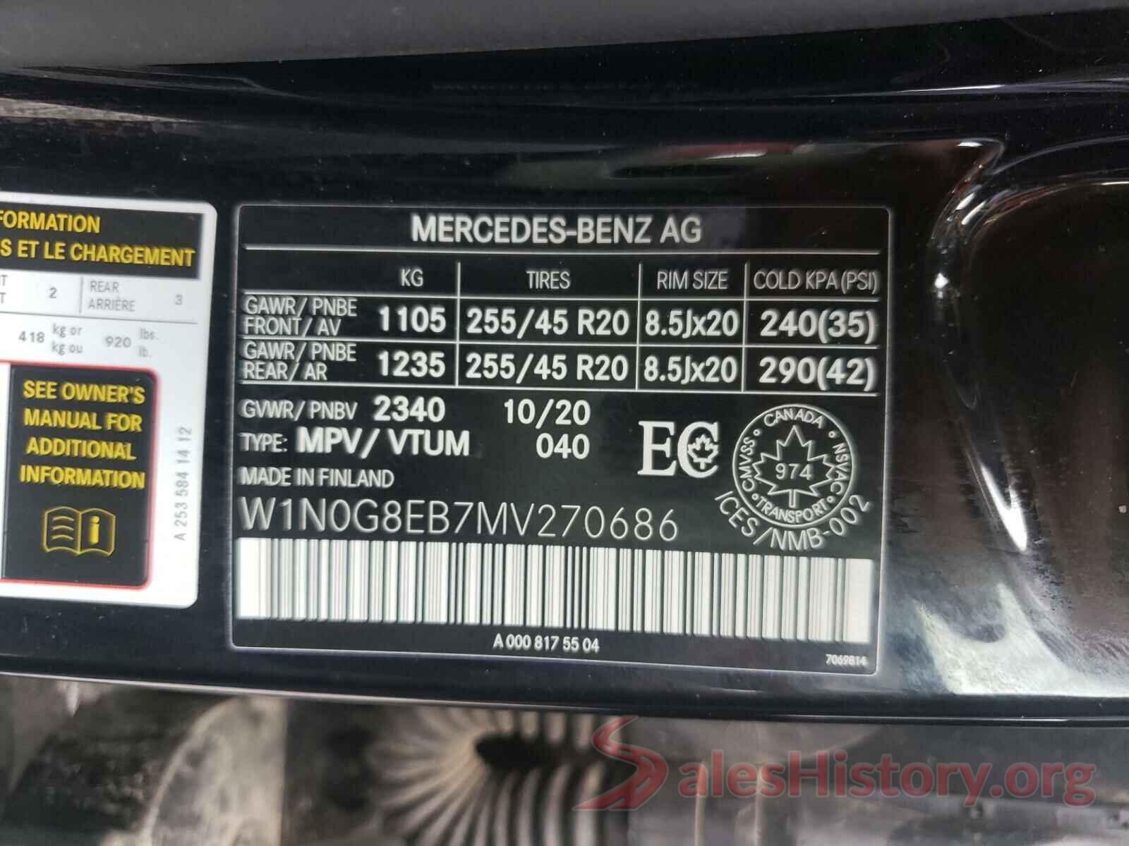 W1N0G8EB7MV270686 2021 MERCEDES-BENZ G CLASS