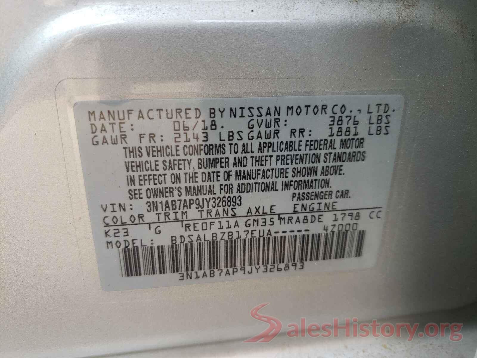 3N1AB7AP9JY326893 2018 NISSAN SENTRA