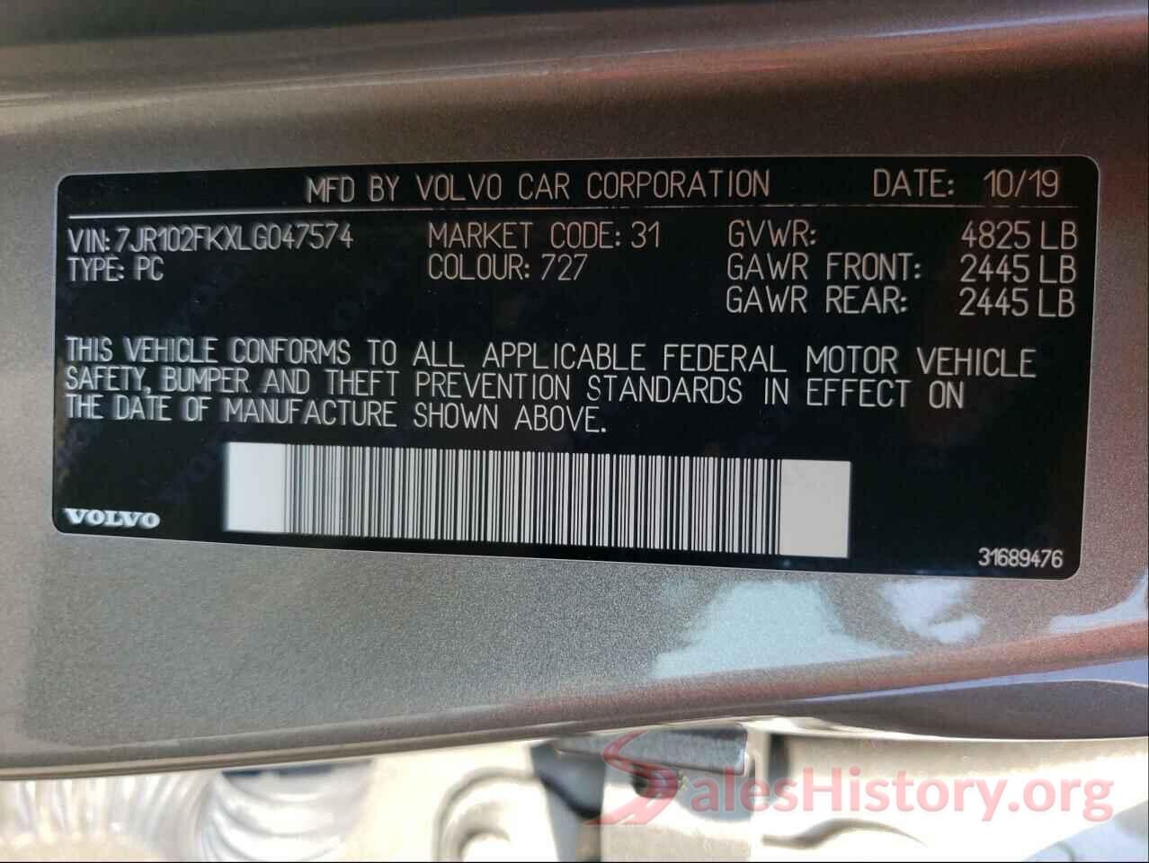 7JR102FKXLG047574 2020 VOLVO S60