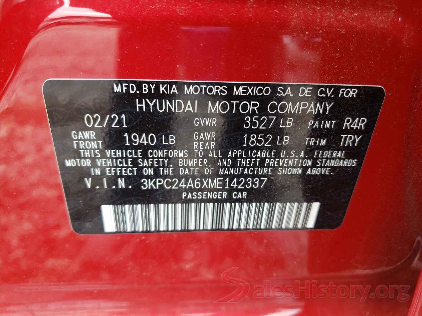 3KPC24A6XME142337 2021 HYUNDAI ACCENT