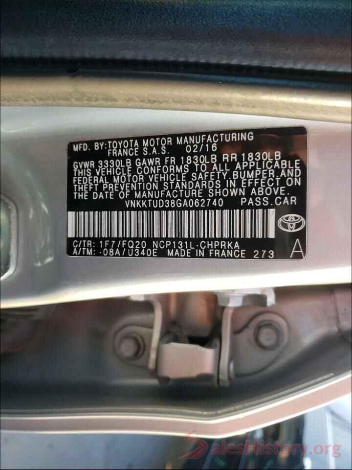 VNKKTUD38GA062740 2016 TOYOTA YARIS